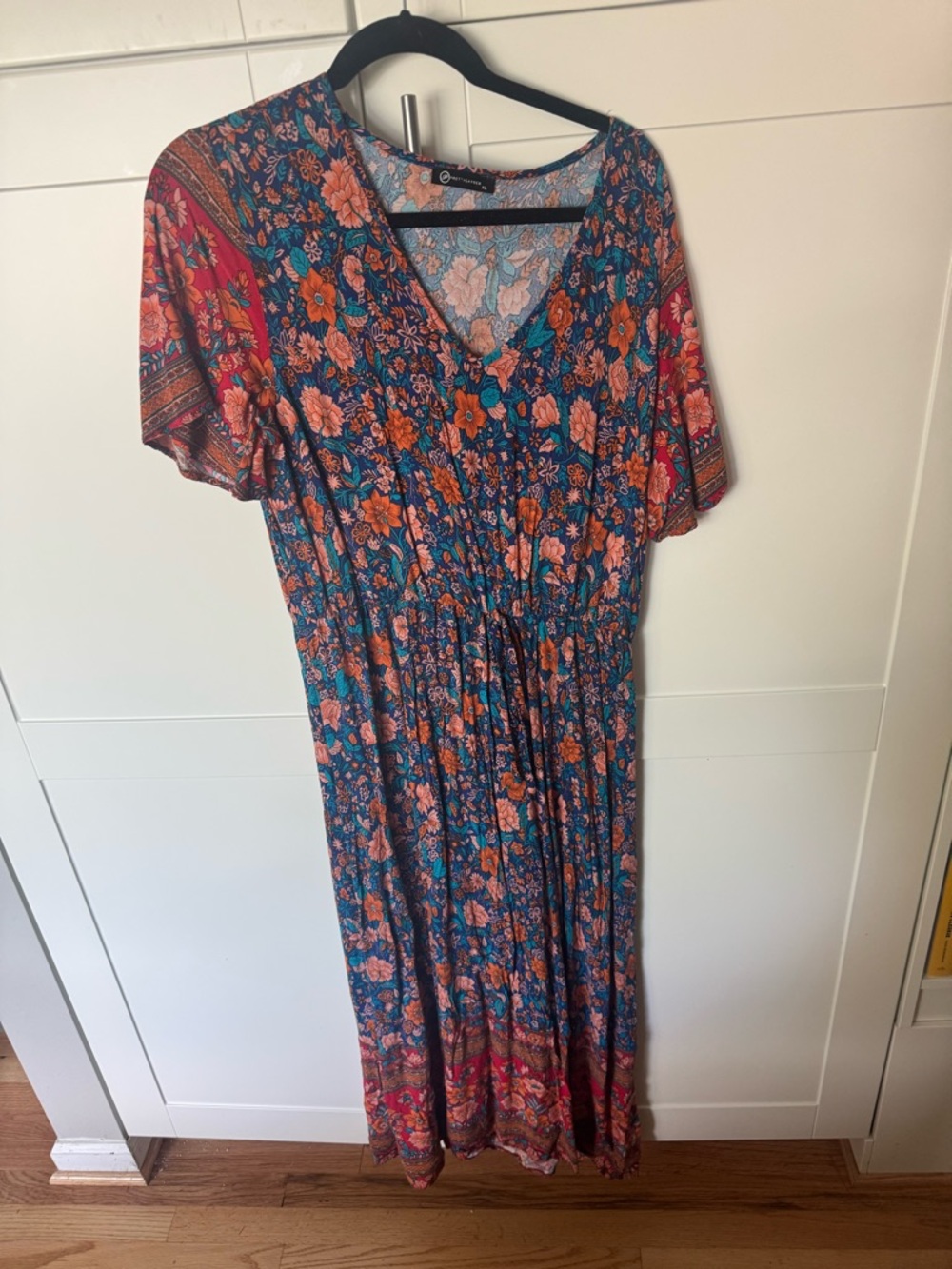 Floral V-Neck Boho Maxi Dress in Teal and Orange